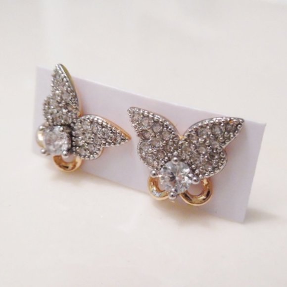 Cubic Zirconia Butterfly Wg/Yg Stud Earrings - Picture 2 of 4